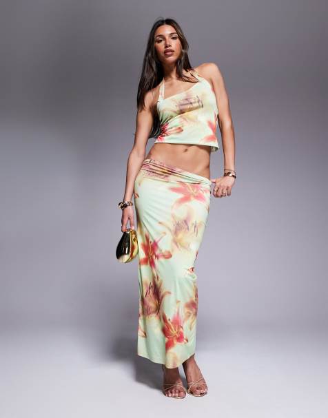 Falda larga ceñida con estampado floral de ASOS DESIGN (parte de un conjunto) - view 1