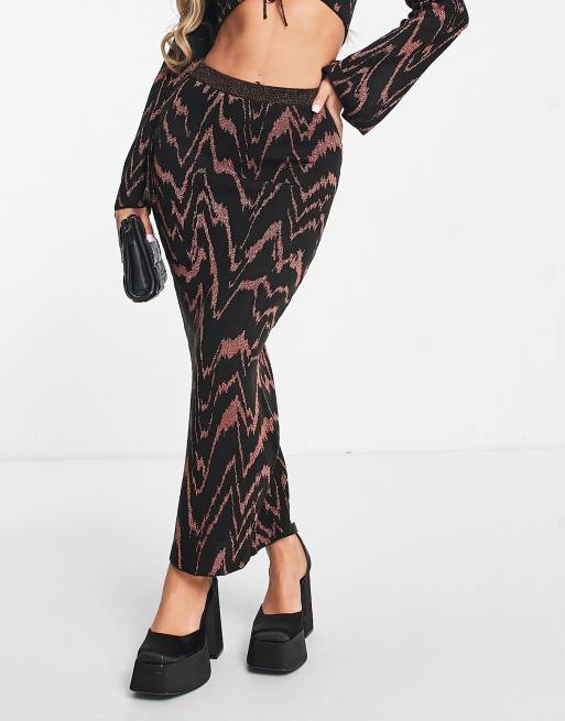 Falda larga color cobre de punto de hilo metalizado de ASOS DESIGN (parte de un conjunto)