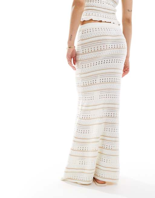 Falda larga color crema a rayas de punto calado de ASOS DESIGN (parte de un conjunto), 5 de 5