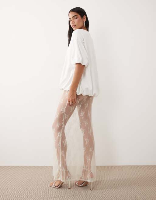 Falda larga color crema de encaje transparente de ASOS DESIGN, 2 de 5