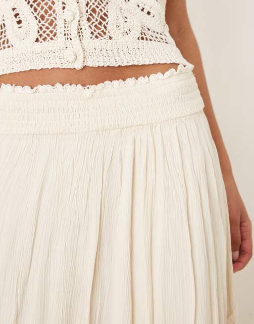 Falda larga color crema de estilo boho con insertos de encaje de croché para festivales de YAS, 5 de 5
