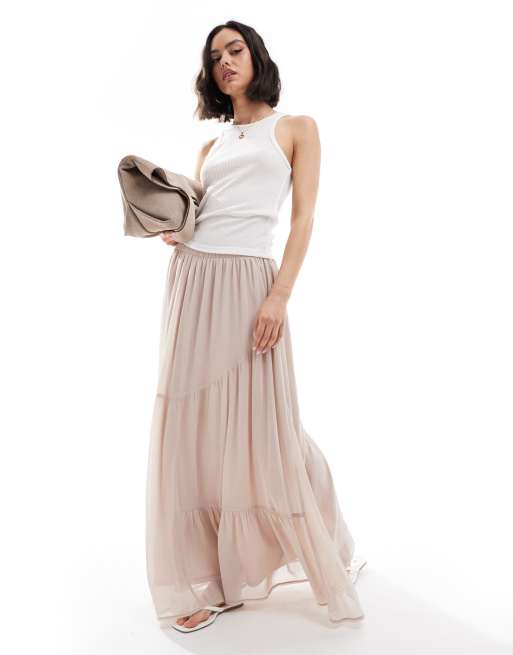 Falda larga color crema de estilo boho de tejido suave vaporoso de ASOS DESIGN