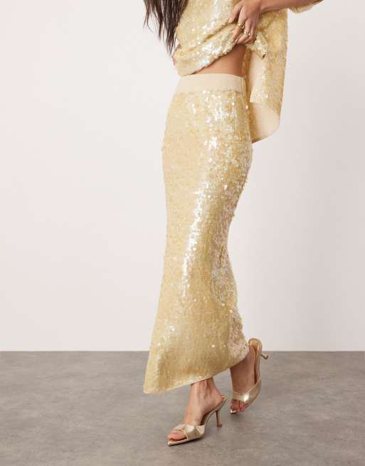 Falda larga color crema de punto con lentejuelas de ASOS EDITION