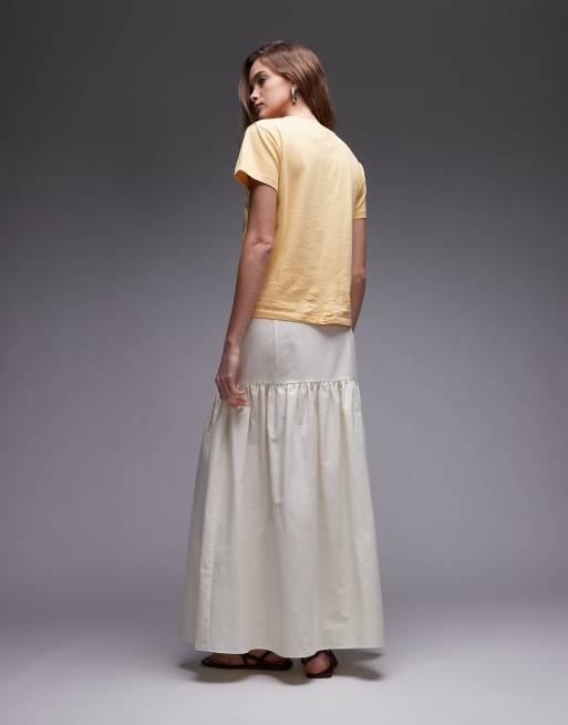 Falda larga color crudo con cintura baja de mezcla de lino de ASOS DESIGN, 2 de 5