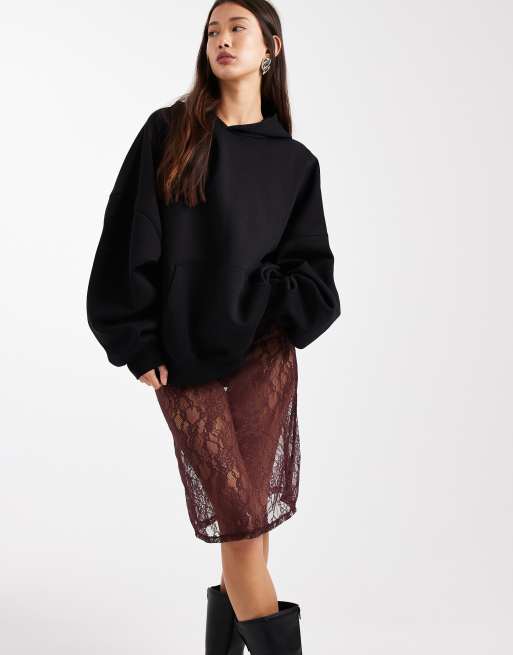 Falda larga color higo de encaje transparente de ASOS DESIGN