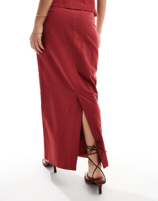 Falda larga color óxido de talle alto de tejido efecto lino de 4th & Reckless (parte de un conjunto), 2 de 5
