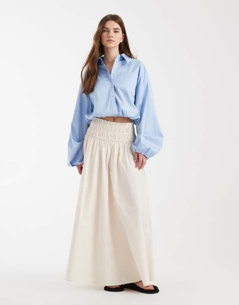Falda larga color piedra con cintura fruncida de ASOS DESIGN - view 1