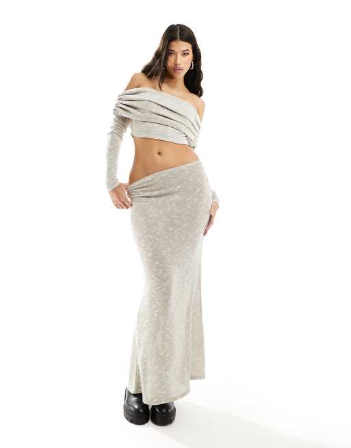 Falda larga color piedra de corte sirena de tejido transparente suave de ASOS DESIGN (parte de un conjunto)