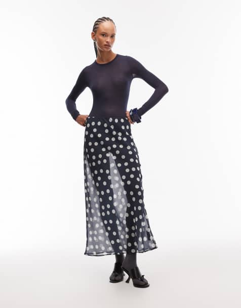 Falda larga con estampado de lunares de tejido transparente de ASOS DESIGN - view 1