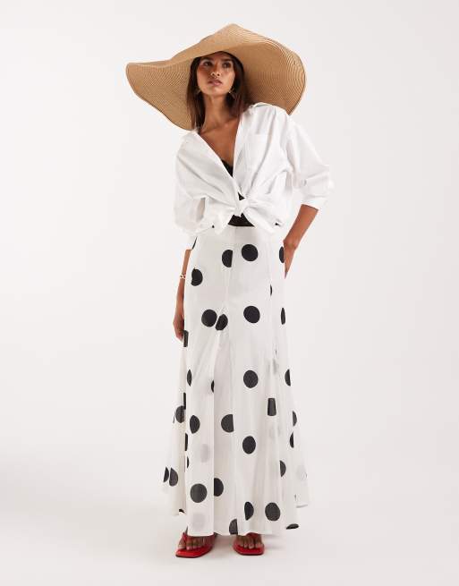Falda larga con estampado de lunares y godets de algodón de ASOS DESIGN, 3 de 5