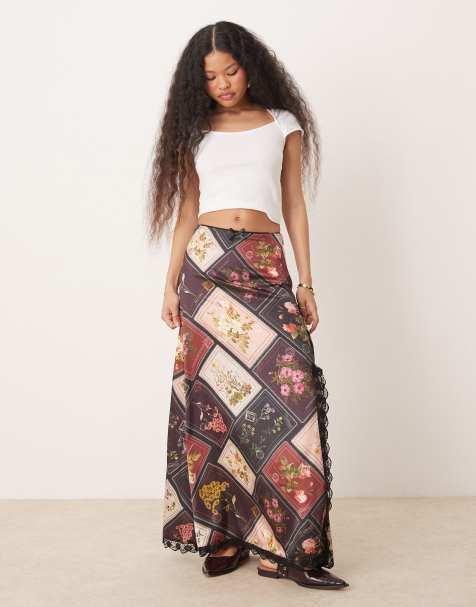 Falda larga con estampado de postales estilo patchwork de Miss Selfridge Petite - view 1