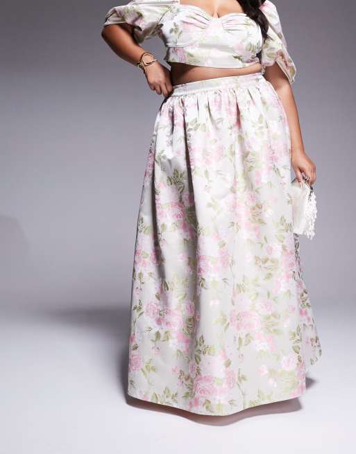 Falda larga con estampado de tulipanes y lazada en la espalda de jacquard de ASOS LUXE Curve (parte de un conjunto), 5 de 5