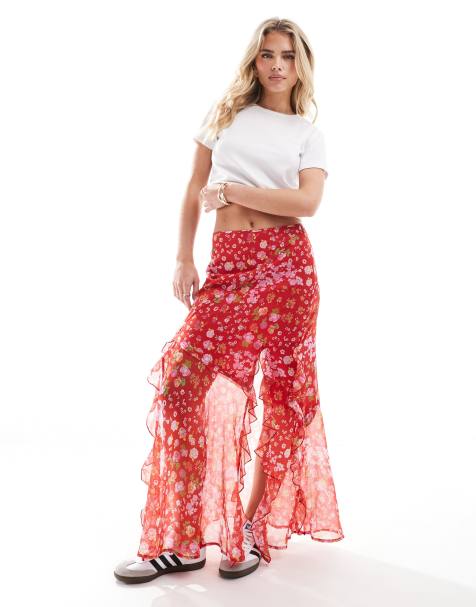 Falda larga con estampado floral y volante de chifón de ASOS DESIGN Petite - view 1