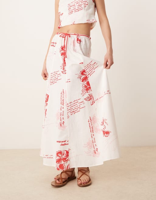 ASOS DESIGN drawstring waist maxi skirt in red print - part of a set