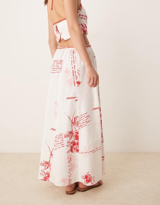 ASOS DESIGN drawstring waist maxi skirt in red print - part of a set