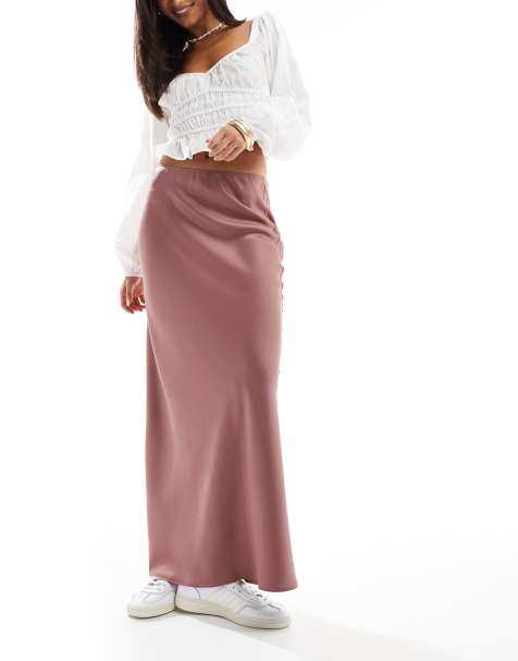 Falda larga cortada al bies de satén en rosa de ASOS DESIGN - view 1