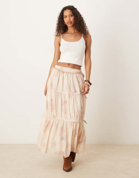 Falda larga escalonada de estilo boho con estampado floral y lazada lateral de ASOS DESIGN - view 1