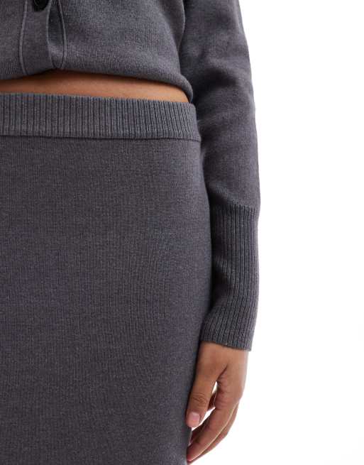 Falda larga gris carbón de punto acanalado de Pretty Lavish (parte de un conjunto), 3 de 5
