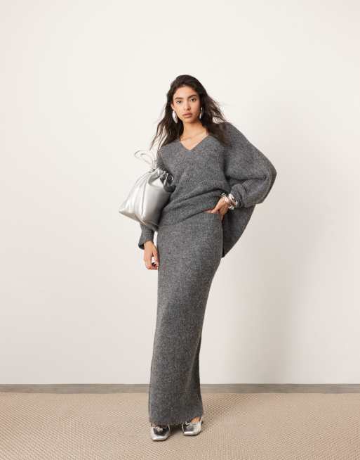 Falda larga gris carbón de punto de ASOS EDITION (parte de un conjunto)