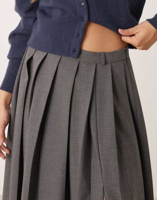 Falda larga gris jaspeado plisada de ASOS DESIGN, 2 de 5