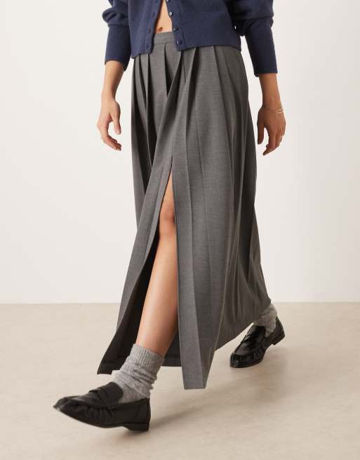 Falda larga gris jaspeado plisada de ASOS DESIGN, 3 de 5
