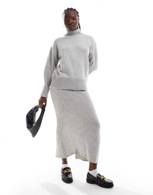 Falda larga gris medio de punto de ASOS DESIGN (parte de un conjunto)