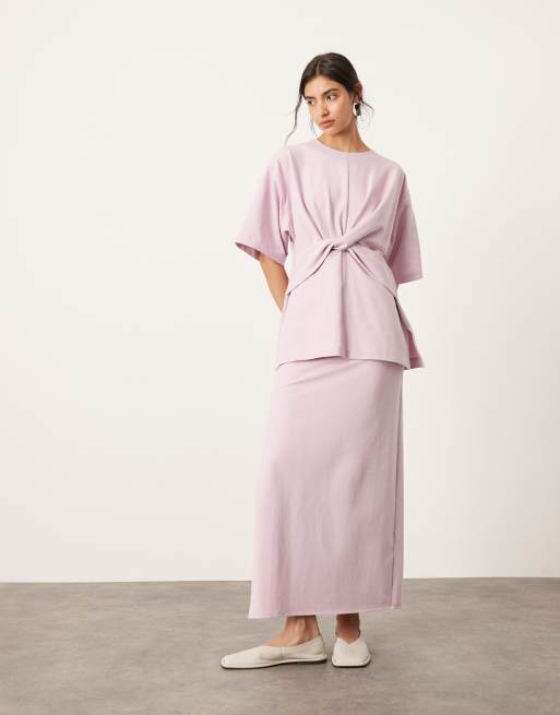 Falda larga lila con abertura lateral de tejido texturizado premium de ASOS EDITION (parte de un conjunto)