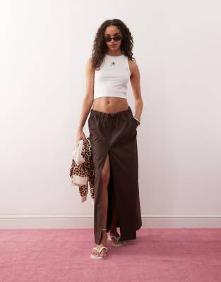 Falda larga marrón con cinturilla elástica de Monki - view 1