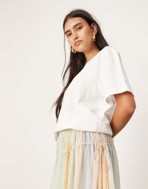 Falda larga multicolor escalonada con lazada en la cintura y estampado efecto acuarela de ASOS EDITION, 3 de 5
