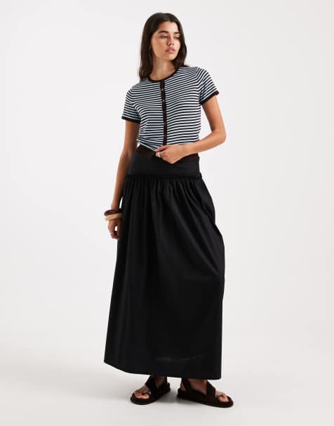Falda larga negra asimétrica con cintura baja de ASOS DESIGN - view 1