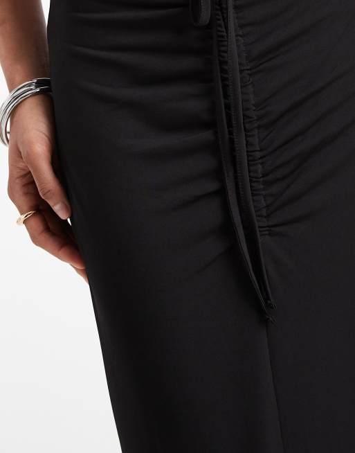 Falda larga negra ceñida con fruncido en la parte delantera de Vero Moda Tall, 3 de 5