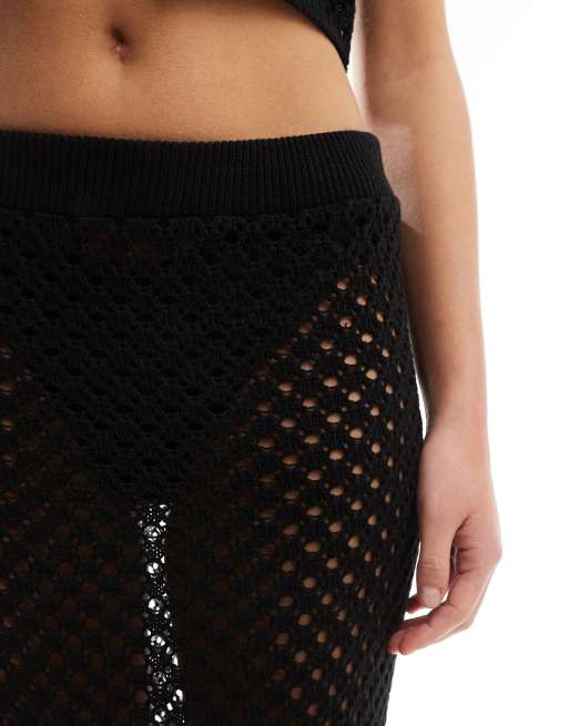 Falda larga negra con detalle de abertura de croché de Miss Selfridge, 5 de 5