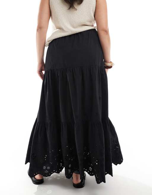 Falda larga negra con diseño calado de algodón de ASOS DESIGN Curve, 5 de 5