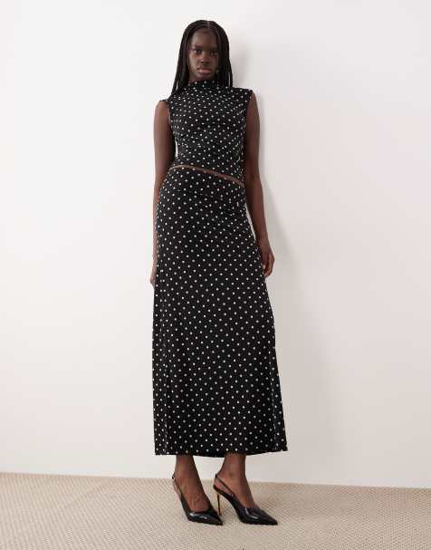 Falda larga negra con estampado de lunares blancos de Gina Tricot (parte de un conjunto) - view 1