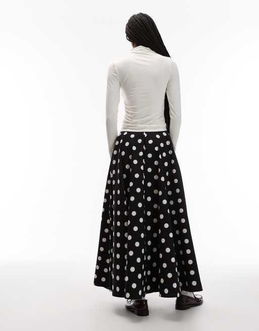 Falda larga negra de corte acampanado circular con estampado de lunares de ASOS DESIGN, 2 de 5