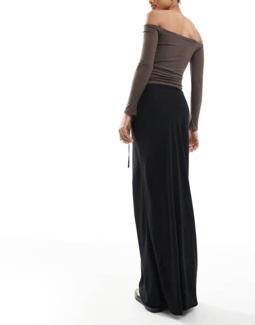 Falda larga negra de corte al bies de mezcla de lino de ASOS DESIGN Tall, 5 de 5