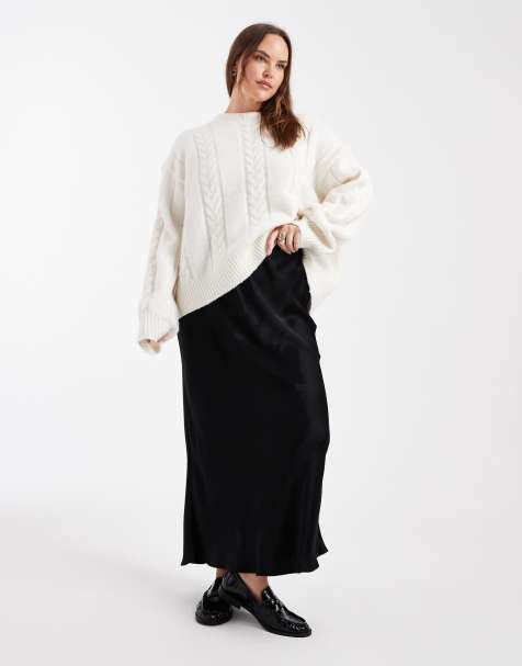 Falda larga negra de corte al bies de satén de ASOS DESIGN Curve - view 1