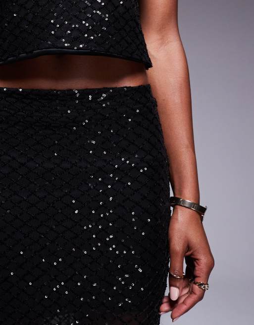 Falda larga negra de corte sirena de lentejuelas de ASOS DESIGN (parte de un conjunto), 5 de 5
