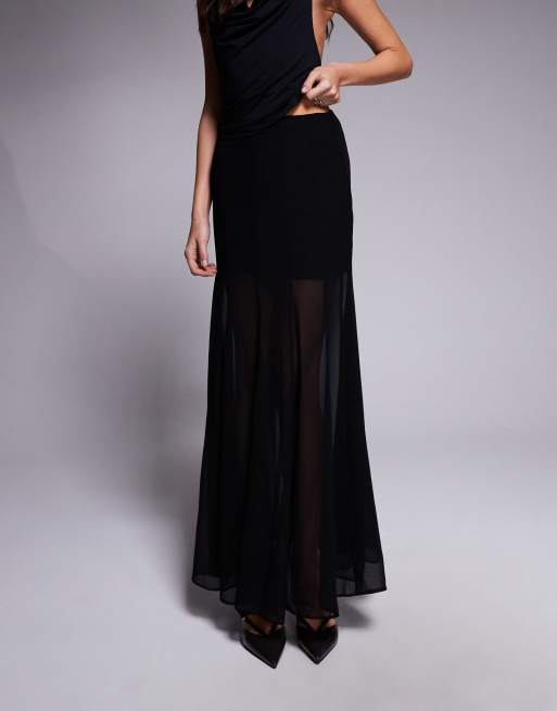 Falda larga negra de corte sirena de tejido liso y transparente de ASOS DESIGN, 3 de 5