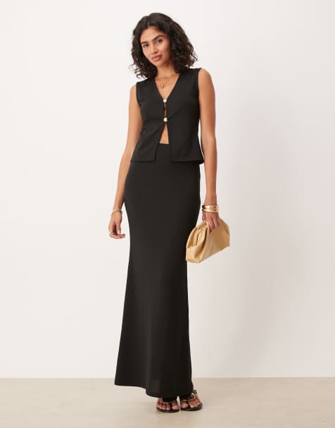 Falda larga negra de corte slim de ASOS DESIGN (parte de un conjunto) - view 1