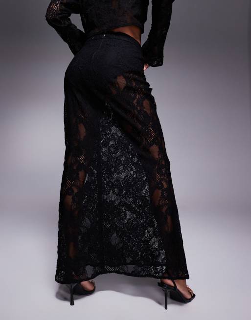 Falda larga negra de encaje de ASOS DESIGN (parte de un conjunto), 2 de 5