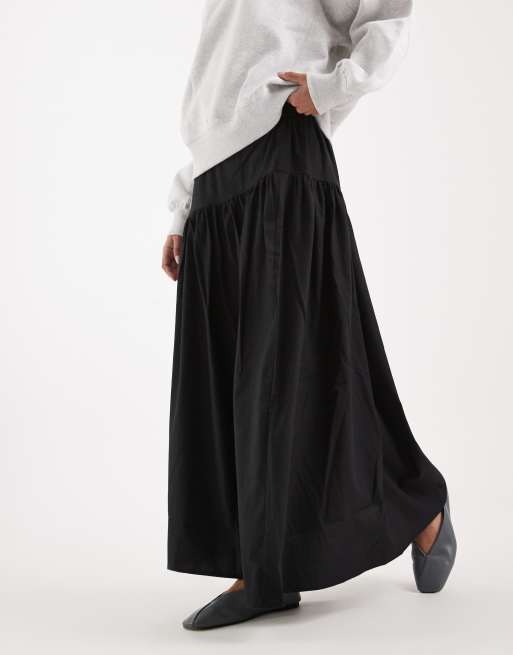 Falda larga negra de estilo bohemio con cintura baja de popelina de Vero Moda, 3 de 5