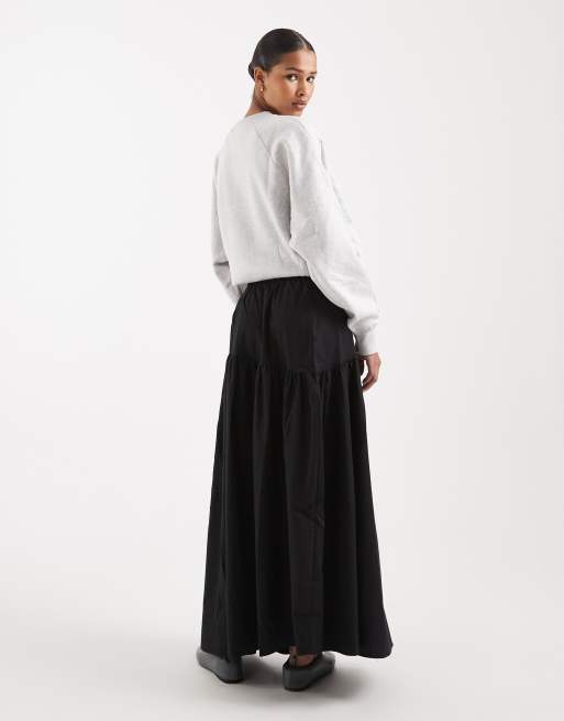 Falda larga negra de estilo bohemio con cintura baja de popelina de Vero Moda, 4 de 5