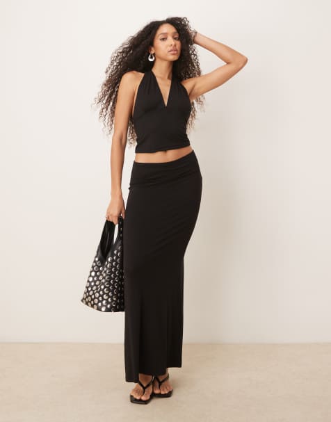 Falda larga negra de punto liso suave con caída de Gina Tricot (parte de un conjunto) - view 1