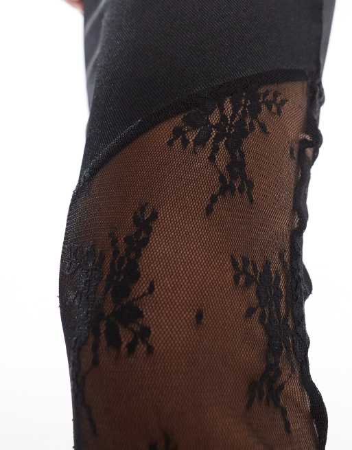 Falda larga negra de satén con inserto de encaje de ASOS DESIGN, 5 de 5
