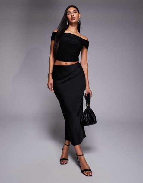 Falda larga negra de satén de River Island - view 1