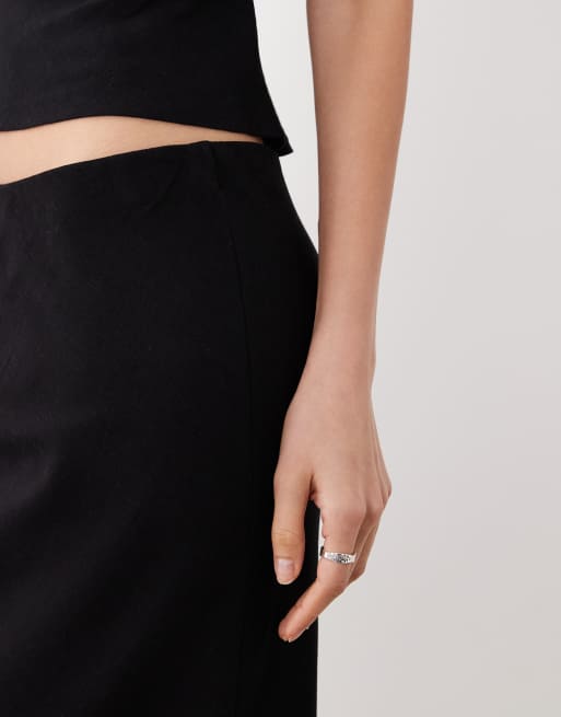 Falda larga negra de talle bajo de mezcla de lino de ASOS DESIGN (parte de un conjunto), 4 de 5