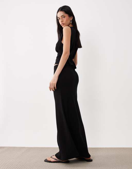Falda larga negra de talle bajo de mezcla de lino de ASOS DESIGN (parte de un conjunto), 5 de 5