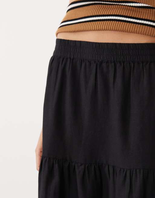 Falda larga negra escalonada de estilo boho de mezcla de lino de VILA, 3 de 5