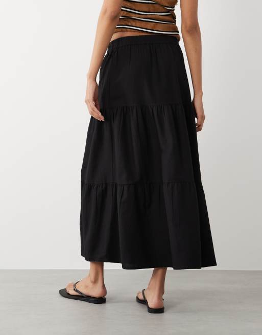 Falda larga negra escalonada de estilo boho de mezcla de lino de VILA, 4 de 5